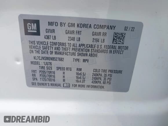 ✅ 2022 Chevrolet Trax LS • VIN: KL7CJNSM0NB527682 • Lot: 42468268. Listed on IAAI with 36,045 mi. Free auction sales archive from the USA and detailed vehicle history report at DreamBid. Image 9.