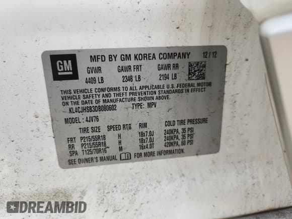 ✅ 2013 Buick Encore Premium • VIN: KL4CJHSB3DB080602 • Lot: 83828965. Listed on Copart with 137,597 mi. Free auction sales archive from the USA and detailed vehicle history report at DreamBid. Image 13.