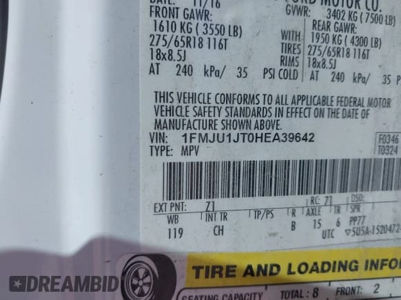 ✅ 2017 Ford Expedition XLT • VIN: 1FMJU1JT0HEA39642 • Lot: 43475611. Wystawiony na IAAI z przebiegiem 175 037 mil. Bezpłatny archiwum sprzedaży aukcyjnych z USA i szczegółowy raport historii pojazdu na DreamBid. Zdjęcie 9.