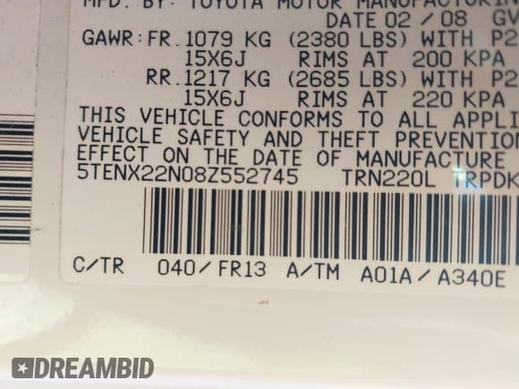 ✅ 2008 Toyota Tacoma • VIN: 5TENX22N08Z552745 • Лот: 43498889. Опубликован ранее на IAAI с пробегом 35 128 миль. Бесплатный доступ к архиву аукционных продаж из США и подробный отчёт об истории автомобиля на DreamBid. Изображение 9.