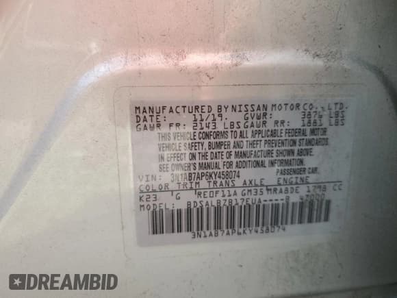 ✅ 2019 Nissan Sentra S • VIN: 3N1AB7AP6KY458074 • Lot: 65134095. Listed on Copart with 35,362 mi. Free auction sales archive from the USA and detailed vehicle history report at DreamBid. Image 12.