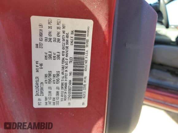 2006 Dodge Dakota SLT with VIN 1D7HE42K96S714044, listed as a Copart auction lot 78515654 with 249,935 mi miles and Non repairable. Bid and sale history available at DreamBid. Image 12.