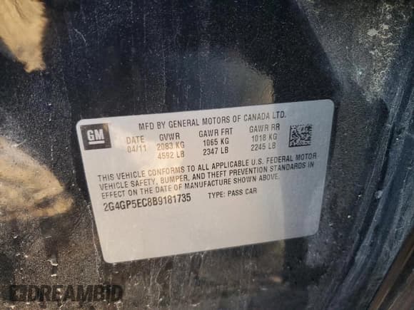 ✅ 2011 Buick Regal CXL RL2 • VIN: 2G4GP5EC8B9181735 • Лот: 84606545. Опубликован ранее на Copart с пробегом 129 909 миль. Бесплатный доступ к архиву аукционных продаж из США и подробный отчёт об истории автомобиля на DreamBid. Изображение 13.