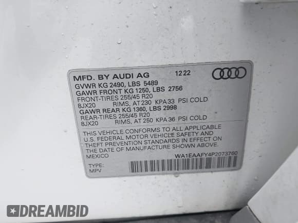 ✅ 2023 Audi Q5 S line Premium Plus • VIN: WA1EAAFY4P2073760 • Lot: 42203388. Listed on IAAI with 30,601 mi. Free auction sales archive from the USA and detailed vehicle history report at DreamBid. Image 9.