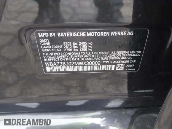 ✅ 2021 BMW 5 Series 540i xDrive • VIN: WBA73BJ02MWX30802 • Lot: 41195593. Listed on IAAI with 42,401 mi. Free auction sales archive from the USA and detailed vehicle history report at DreamBid. Image 9.