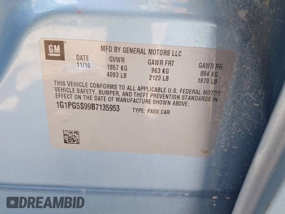 2011 Chevrolet Cruze 2LT с VIN 1G1PG5S99B7135953, выставлен на аукционе IAAI как лот 43295125 с пробегом 204 372 миль миль и . История ставок и продаж доступна на DreamBid. Изображение 9.