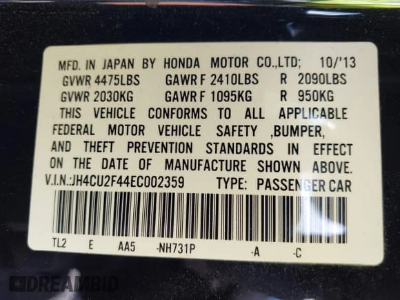 ✅ 2014 Acura TSX • VIN: JH4CU2F44EC002359 • Lot: 42266364. Listed on IAAI with 105,242 mi. Free auction sales archive from the USA and detailed vehicle history report at DreamBid. Image 9.