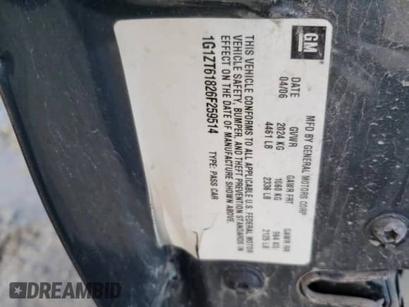 2006 Chevrolet Malibu Maxx LT с VIN 1G1ZT61826F259514, выставлен на аукционе Copart как лот 39458714 с пробегом Не указан миль и Списание • Salvage title. История ставок и продаж доступна на DreamBid. Изображение 12.