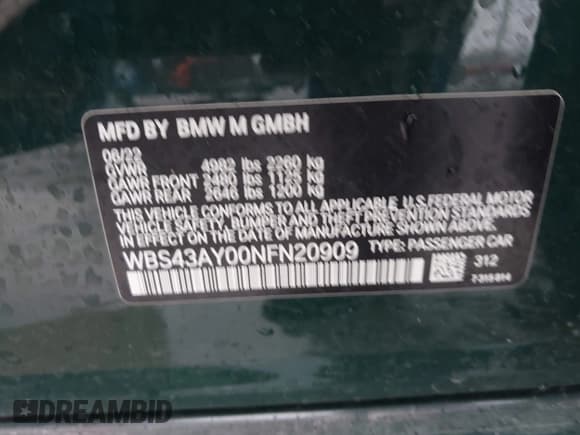 ✅ 2022 BMW M3 Competition xDrive • VIN: WBS43AY00NFN20909 • Lot: 43573787. Wystawiony na IAAI z przebiegiem 16 279 mil. Bezpłatny archiwum sprzedaży aukcyjnych z USA i szczegółowy raport historii pojazdu na DreamBid. Zdjęcie 9.