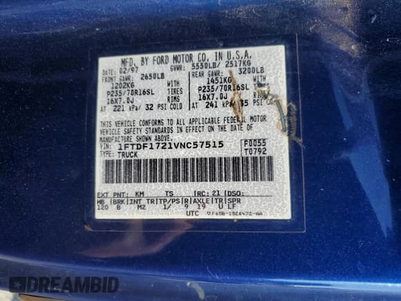 ✅ 1997 Ford F-150 • VIN: 1FTDF1721VNC57515 • Lot: 81427855. Listed on Copart with 181,721 mi. Free auction sales archive from the USA and detailed vehicle history report at DreamBid. Image 12.