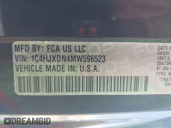 ✅ 2021 Jeep Wrangler Unlimited Sport S • VIN: 1C4HJXDN4MW596523 • Лот: 43094668. Опубликован ранее на IAAI с пробегом 128 511 миль. Бесплатный доступ к архиву аукционных продаж из США и подробный отчёт об истории автомобиля на DreamBid. Изображение 9.