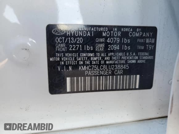 ✅ 2020 Hyundai Ioniq SE • VIN: KMHC75LC8LU238845 • Lot: 86889765. Listed on Copart with 96,635 mi. Free auction sales archive from the USA and detailed vehicle history report at DreamBid. Image 13.