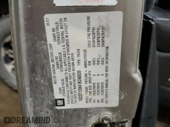 ✅ 2001 Chevrolet S-10 LS • VIN: 1GCDT13W41K240639 • Лот: 85464814. Опубликован ранее на Copart с пробегом 229 068 миль. Бесплатный доступ к архиву аукционных продаж из США и подробный отчёт об истории автомобиля на DreamBid. Изображение 14.