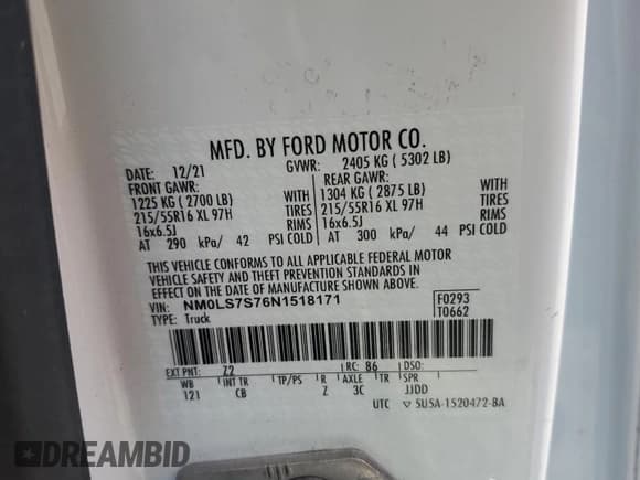 ✅ 2022 Ford Transit Connect XL • VIN: NM0LS7S76N1518171 • Lot: 73014474. Listed on Copart with 45,482 mi. Free auction sales archive from the USA and detailed vehicle history report at DreamBid. Image 13.