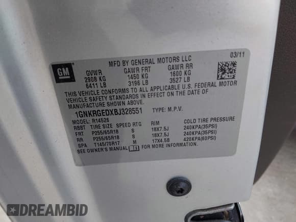 ✅ 2011 Chevrolet Traverse 1LT • VIN: 1GNKRGEDXBJ328551 • Lot: 43663537. Listed on IAAI with 124,273 mi. Free auction sales archive from the USA and detailed vehicle history report at DreamBid. Image 9.