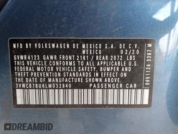 ✅ 2020 Volkswagen Jetta S • VIN: 3VWCB7BU6LM032840 • Лот: 43726750. Опубликован ранее на IAAI с пробегом 86 928 миль. Бесплатный доступ к архиву аукционных продаж из США и подробный отчёт об истории автомобиля на DreamBid. Изображение 9.