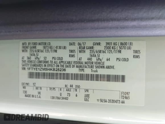 ✅ 2017 Ford Transit • VIN: 1FTYE1ZM5HKB25236 • Лот: 41715741. Опубликован ранее на IAAI с пробегом 146 883 миль. Бесплатный доступ к архиву аукционных продаж из США и подробный отчёт об истории автомобиля на DreamBid. Изображение 9.