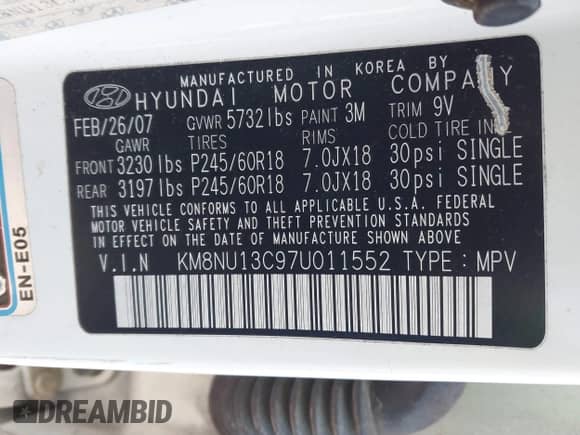 2007 Hyundai Veracruz GLS с VIN KM8NU13C97U011552, выставлен на аукционе IAAI как лот 41446336 с пробегом 324 982 миль миль и . История ставок и продаж доступна на DreamBid. Изображение 9.