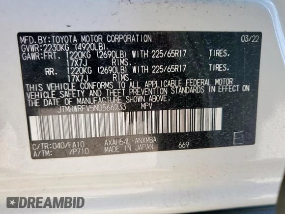 ✅ 2022 Toyota RAV4 Hybrid XLE • VIN: JTMRWRFV5ND566233 • Lot: 70844765. Wystawiony na Copart z przebiegiem 24 111 mil. Bezpłatny archiwum sprzedaży aukcyjnych z USA i szczegółowy raport historii pojazdu na DreamBid. Zdjęcie 13.