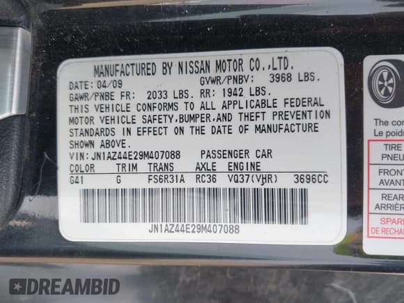 ✅ 2009 Nissan 370Z Touring • VIN: JN1AZ44E29M407088 • Lot: 42130157. Listed on IAAI with 51,735 mi. Free auction sales archive from the USA and detailed vehicle history report at DreamBid. Image 9.