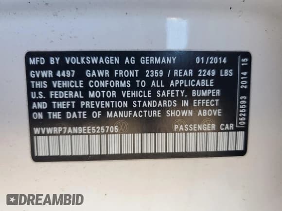 ✅ 2014 Volkswagen CC Executive • VIN: WVWRP7AN9EE525705 • Lot: 81225055. Listed on Copart with 113,570 mi. Free auction sales archive from the USA and detailed vehicle history report at DreamBid. Image 12.