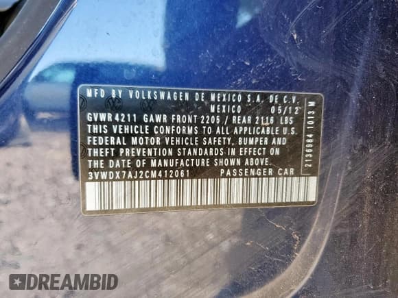 ✅ 2012 Volkswagen Jetta SE • VIN: 3VWDX7AJ2CM412061 • Lot: 91513495. Wystawiony na Copart z przebiegiem 131 961 mil. Bezpłatny archiwum sprzedaży aukcyjnych z USA i szczegółowy raport historii pojazdu na DreamBid. Zdjęcie 12.