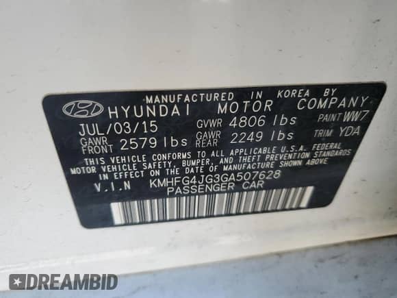 2016 Hyundai Azera z VIN KMHFG4JG3GA507628, wystawiony jako Copart lot #50643975 z przebiegiem 108 458 mil mil oraz Szkoda całkowita • Salvage title. Historia ofert i sprzedaży dostępna na DreamBid. Obrazek 14.