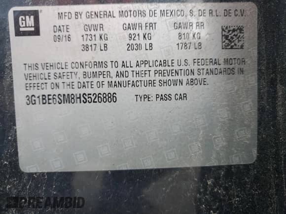 2017 Chevrolet Cruze LT with VIN 3G1BE6SM8HS526886, listed as a Copart auction lot 90065475 with 29,663 mi miles and Salvage title. Bid and sale history available at DreamBid. Image 13.