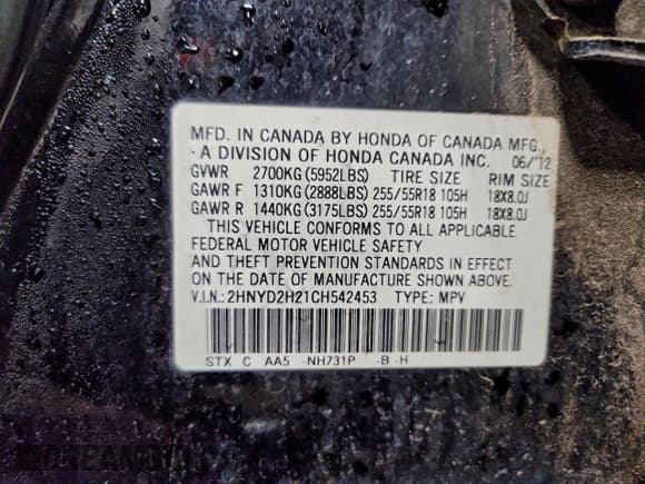 ✅ 2012 Acura MDX • VIN: 2HNYD2H21CH542453 • Lot: 95449955. Listed on Copart with 233,188 mi. Free auction sales archive from the USA and detailed vehicle history report at DreamBid. Image 13.