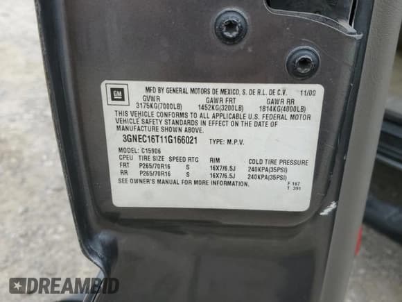 ✅ 2001 Chevrolet Suburban LS • VIN: 3GNEC16T11G166021 • Лот: 46062145. Опубликован ранее на Copart с пробегом 309 029 миль. Бесплатный доступ к архиву аукционных продаж из США и подробный отчёт об истории автомобиля на DreamBid. Изображение 13.