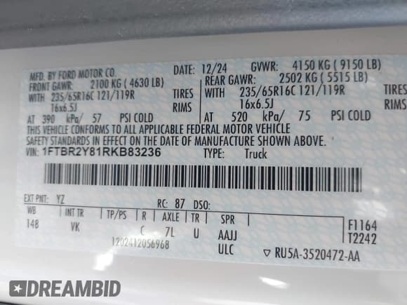 ✅ 2024 Ford Transit Cargo • VIN: 1FTBR2Y81RKB83236 • Лот: 43495436. Опубликован ранее на IAAI с пробегом 36 768 миль. Бесплатный доступ к архиву аукционных продаж из США и подробный отчёт об истории автомобиля на DreamBid. Изображение 9.