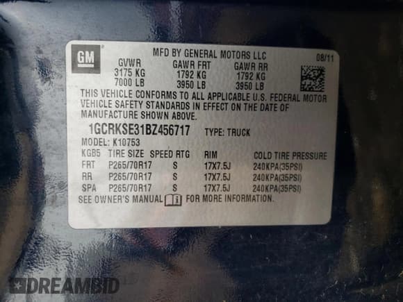 ✅ 2011 Chevrolet Silverado 1500 LT • VIN: 1GCRKSE31BZ456717 • Lot: 50046004. Listed on Copart with 183,473 mi. Free auction sales archive from the USA and detailed vehicle history report at DreamBid. Image 12.