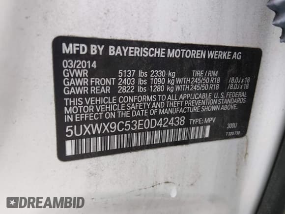 ✅ 2014 BMW X3 xDrive28i • VIN: 5UXWX9C53E0D42438 • Лот: 43658711. Опубликован ранее на IAAI с пробегом 129 622 миль. Бесплатный доступ к архиву аукционных продаж из США и подробный отчёт об истории автомобиля на DreamBid. Изображение 9.