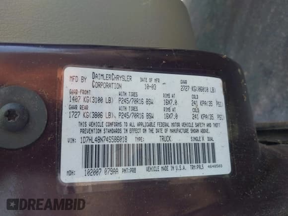 ✅ 2004 Dodge Dakota SLT • VIN: 1D7HL48N74S586018 • Lot: 41910755. Listed on IAAI with 259,924 mi. Free auction sales archive from the USA and detailed vehicle history report at DreamBid. Image 9.