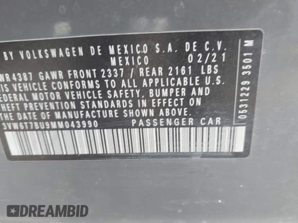 ✅ 2021 Volkswagen Jetta S • VIN: 3VW6T7BU9MM043990 • Лот: 43401422. Опубликован ранее на IAAI с пробегом 58 916 миль. Бесплатный доступ к архиву аукционных продаж из США и подробный отчёт об истории автомобиля на DreamBid. Изображение 9.