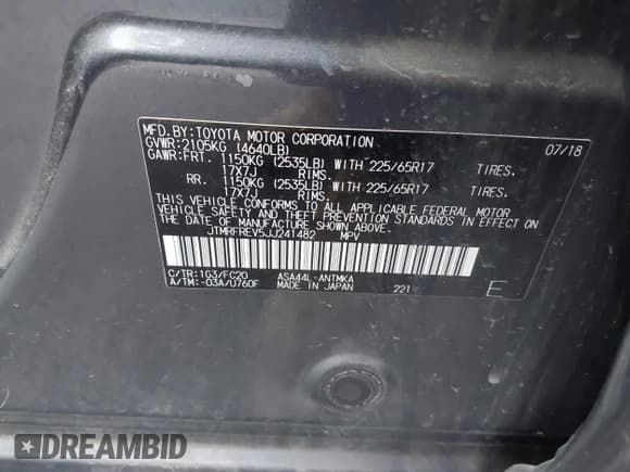 ✅ 2018 Toyota RAV4 XLE • VIN: JTMRFREV5JJ241482 • Лот: 43486718. Опубликован ранее на IAAI с пробегом 34 423 миль. Бесплатный доступ к архиву аукционных продаж из США и подробный отчёт об истории автомобиля на DreamBid. Изображение 9.