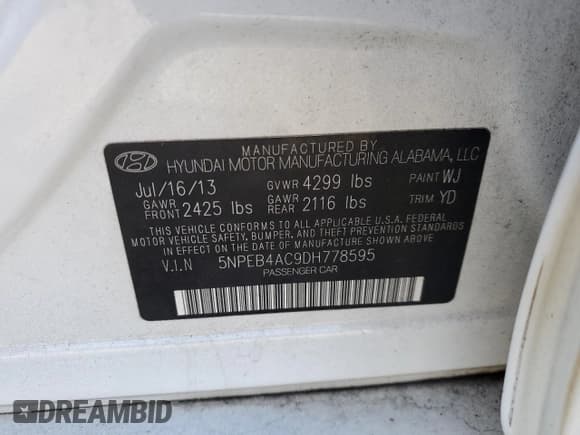 ✅ 2013 Hyundai Sonata GLS • VIN: 5NPEB4AC9DH778595 • Lot: 71159134. Listed on Copart with 150,763 mi. Free auction sales archive from the USA and detailed vehicle history report at DreamBid. Image 12.