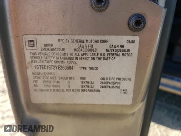 ✅ 2000 GMC Sierra 1500 SLE • VIN: 1GTEC19T2YE369604 • Lot: 85138005. Wystawiony na Copart z przebiegiem Nie podano. Bezpłatny archiwum sprzedaży aukcyjnych z USA i szczegółowy raport historii pojazdu na DreamBid. Zdjęcie 12.