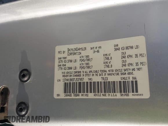 ✅ 2007 Dodge 1500 ST • VIN: 1D7HA18K87J537057 • Лот: 43682990. Опубликован ранее на IAAI с пробегом 179 059 миль. Бесплатный доступ к архиву аукционных продаж из США и подробный отчёт об истории автомобиля на DreamBid. Изображение 9.