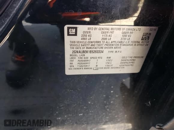 ✅ 2014 Chevrolet Equinox LT • VIN: 2GNALBEK1E6260334 • Лот: 67503154. Опубликован ранее на Copart с пробегом 176 379 миль. Бесплатный доступ к архиву аукционных продаж из США и подробный отчёт об истории автомобиля на DreamBid. Изображение 13.