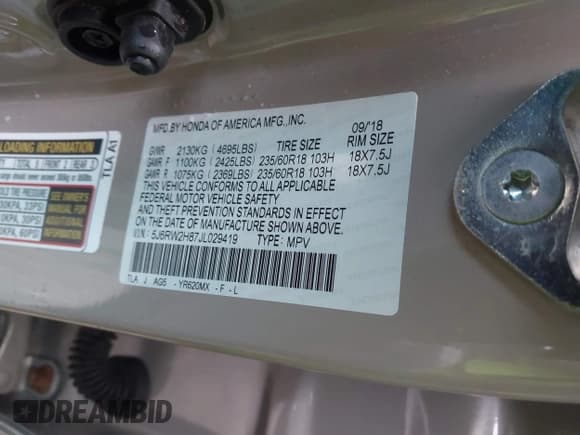 ✅ 2018 Honda CR-V EX-L • VIN: 5J6RW2H87JL029419 • Лот: 43656364. Опубликован ранее на IAAI с пробегом 105 131 миль. Бесплатный доступ к архиву аукционных продаж из США и подробный отчёт об истории автомобиля на DreamBid. Изображение 9.