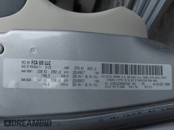 ✅ 2019 Dodge Grand Caravan SXT • VIN: 2C4RDGCG4KR647409 • Лот: 43436263. Опубликован ранее на IAAI с пробегом 61 020 миль. Бесплатный доступ к архиву аукционных продаж из США и подробный отчёт об истории автомобиля на DreamBid. Изображение 9.