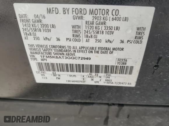 ✅ 2016 Ford Police Interceptor Utility • VIN: 1FM5K8AT3GGC72949 • Lot: 47984524. Wystawiony na Copart z przebiegiem 122 660 mil. Bezpłatny archiwum sprzedaży aukcyjnych z USA i szczegółowy raport historii pojazdu na DreamBid. Zdjęcie 13.