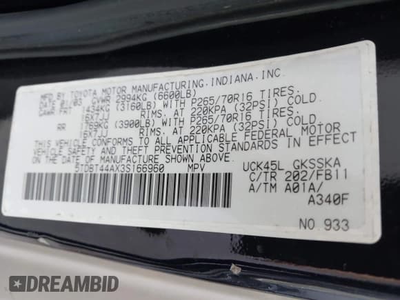 ✅ 2003 Toyota Sequoia SR5 • VIN: 5TDBT44AX3S166960 • Лот: 43207997. Опубликован ранее на IAAI с пробегом 171 263 миль. Бесплатный доступ к архиву аукционных продаж из США и подробный отчёт об истории автомобиля на DreamBid. Изображение 9.