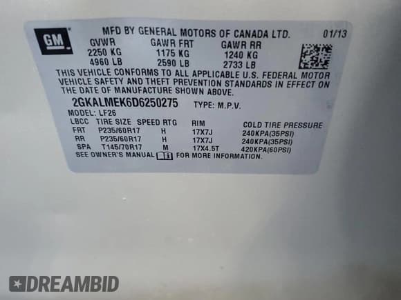 ✅ 2013 GMC Terrain SLE • VIN: 2GKALMEK6D6250275 • Лот: 81779685. Опубликован ранее на Copart с пробегом 136 430 миль. Бесплатный доступ к архиву аукционных продаж из США и подробный отчёт об истории автомобиля на DreamBid. Изображение 13.