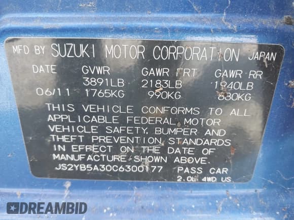 ✅ 2012 Suzuki SX4 Crossover • VIN: JS2YB5A30C6300177 • Lot: 42759446. Wystawiony na IAAI z przebiegiem 126 215 mil. Bezpłatny archiwum sprzedaży aukcyjnych z USA i szczegółowy raport historii pojazdu na DreamBid. Zdjęcie 9.