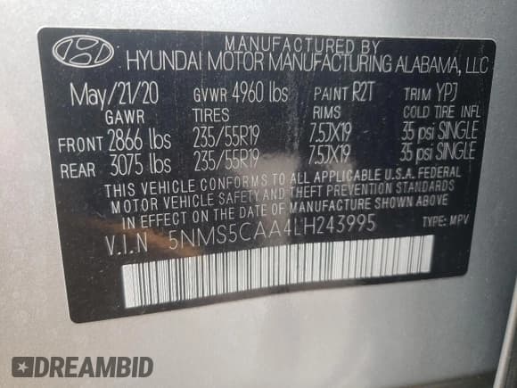 ✅ 2020 Hyundai Santa Fe Limited • VIN: 5NMS5CAA4LH243995 • Lot: 67585814. Wystawiony na Copart z przebiegiem 42 493 mil. Bezpłatny archiwum sprzedaży aukcyjnych z USA i szczegółowy raport historii pojazdu na DreamBid. Zdjęcie 13.