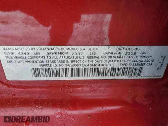 ✅ 2006 Volkswagen Jetta 2.5L • VIN: 3VWRG71K46M649069 • Лот: 44103445. Опубликован ранее на Copart с пробегом 192 214 миль. Бесплатный доступ к архиву аукционных продаж из США и подробный отчёт об истории автомобиля на DreamBid. Изображение 12.