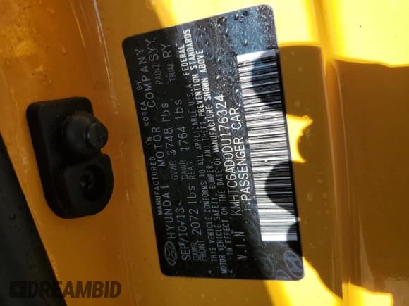 ✅ 2013 Hyundai Veloster w/Black Int • VIN: KMHTC6AD0DU176324 • Lot: 85412185. Listed on Copart with 135,582 mi. Free auction sales archive from the USA and detailed vehicle history report at DreamBid. Image 12.