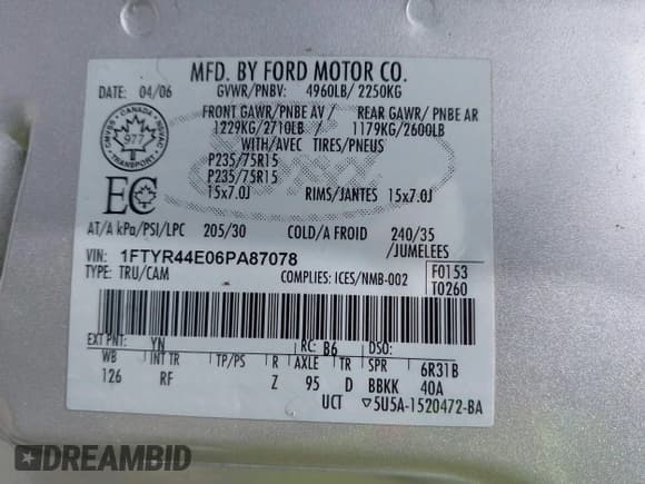 ✅ 2006 Ford Ranger STX • VIN: 1FTYR44E06PA87078 • Lot: 42555061. Listed on IAAI with 65,922 mi. Free auction sales archive from the USA and detailed vehicle history report at DreamBid. Image 9.